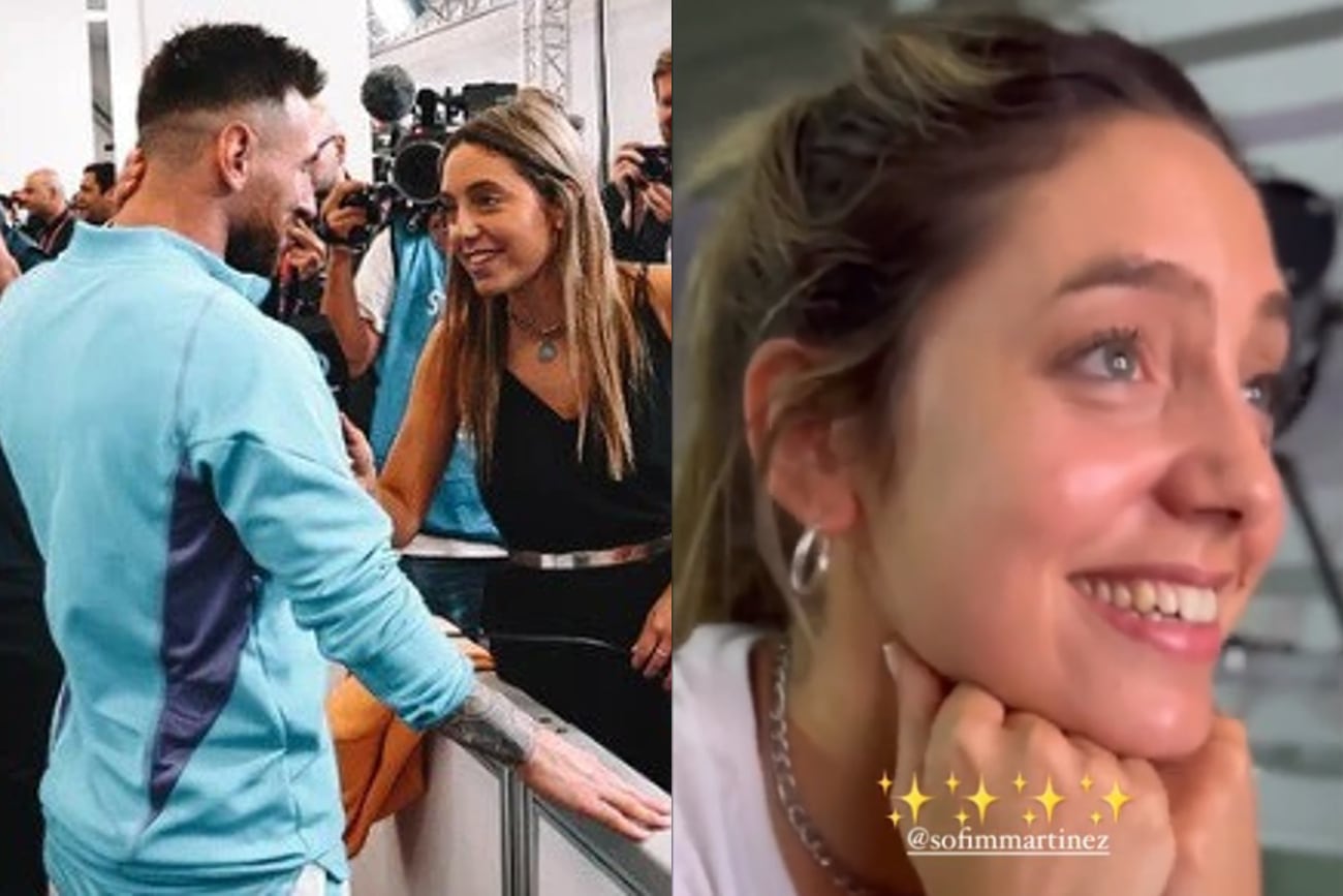 Sofía Martínez reaccionó cuando vio que Leo Messi la nombró. (Collage de Instagram)