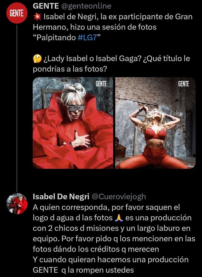 El pedido de Isabel De Negri a una famosa revista