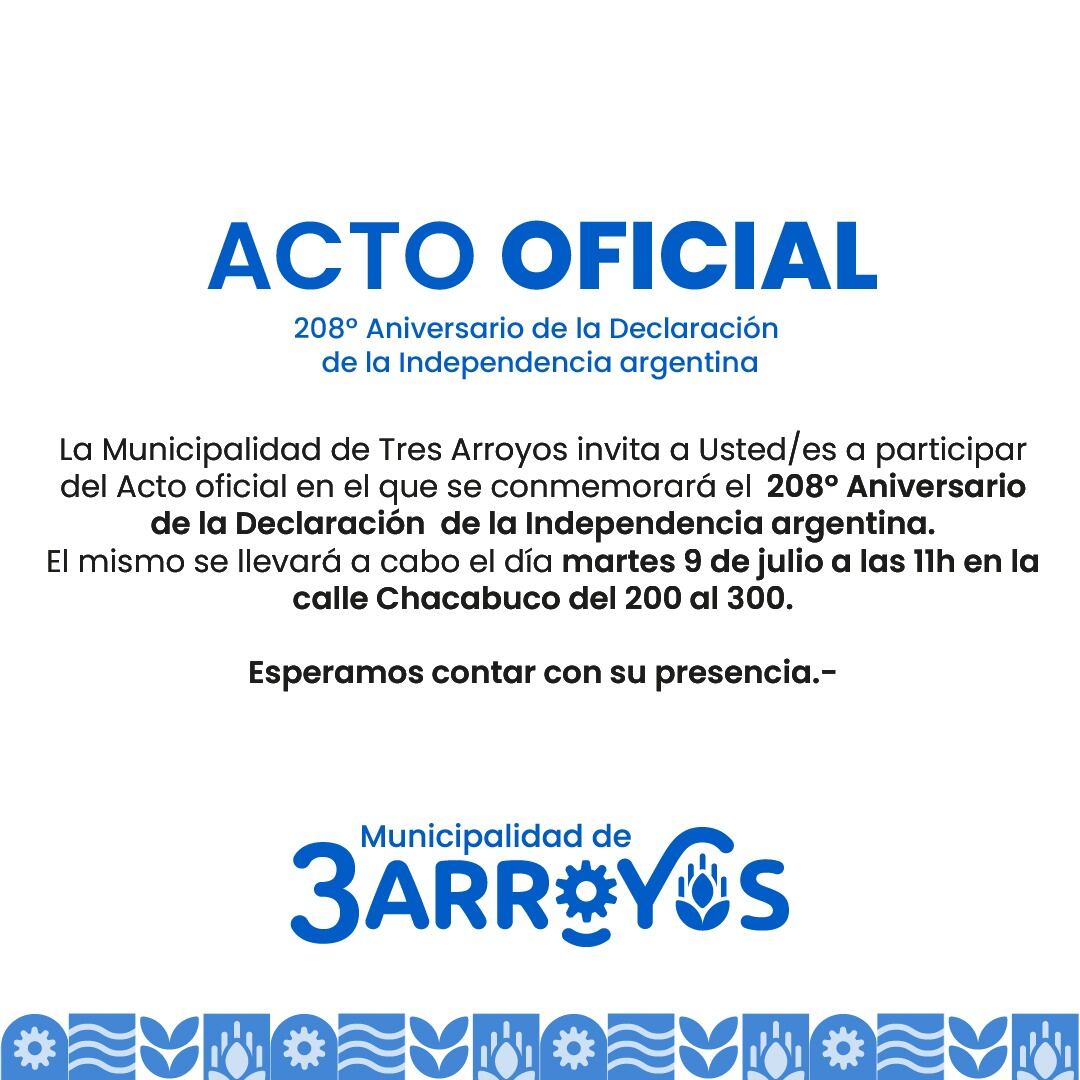 Tres Arroyos: Acto Oficial por el Día de la Independencia