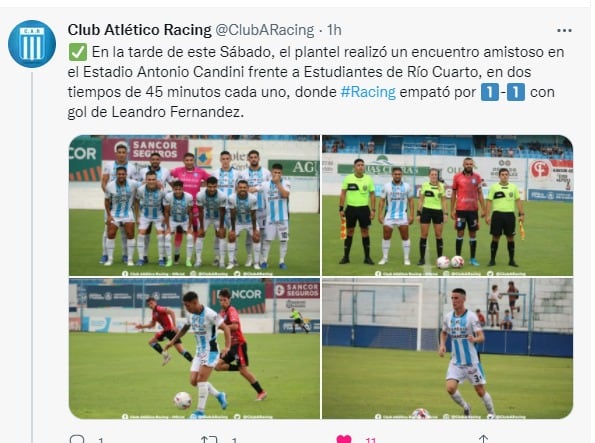 Racing empató con el remanente de Estudiantes en Río Cuarto.