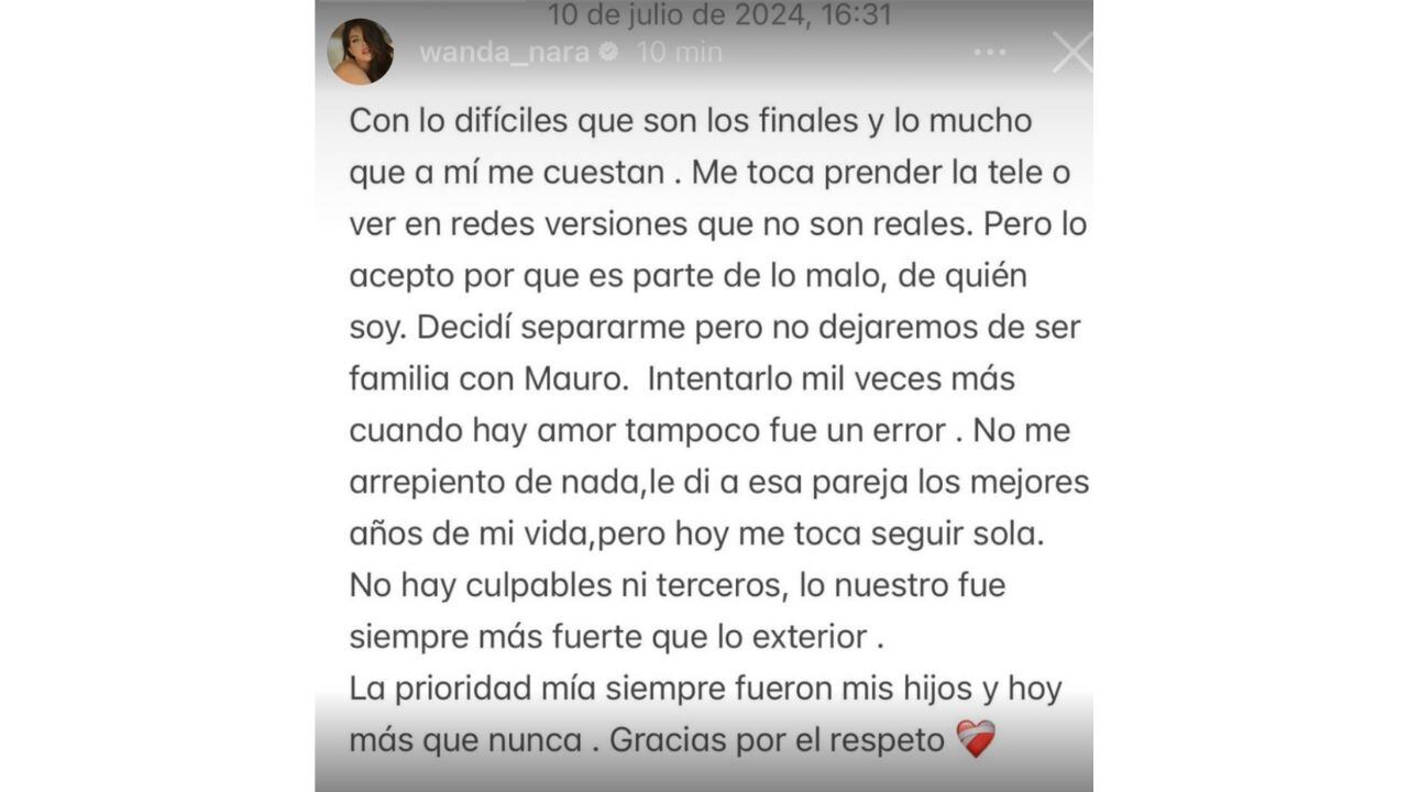 Comunicado de Wanda Nara sobre  Mauro Icardi