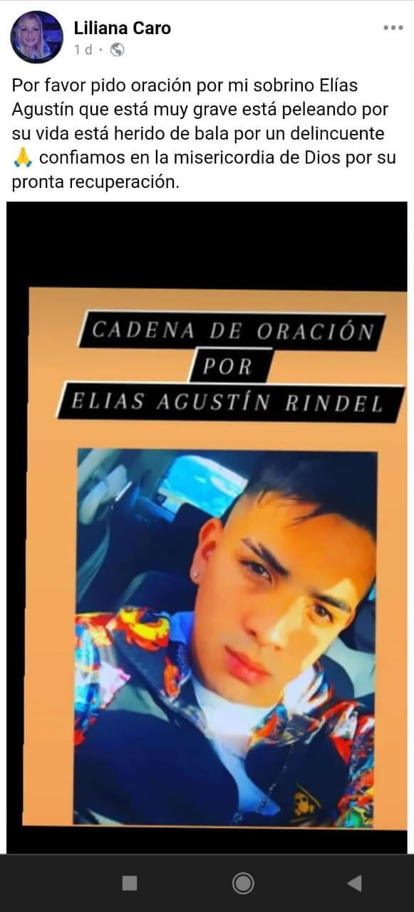 Piden cadena de oración por el joven de 22 años que recibió un disparo en el abdomen.