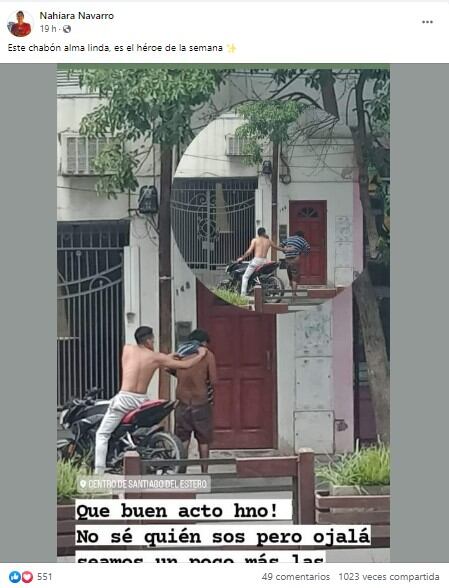 El gesto del motociclista santiagueño con un hombre en situación de calle fue reconocido en las redes.