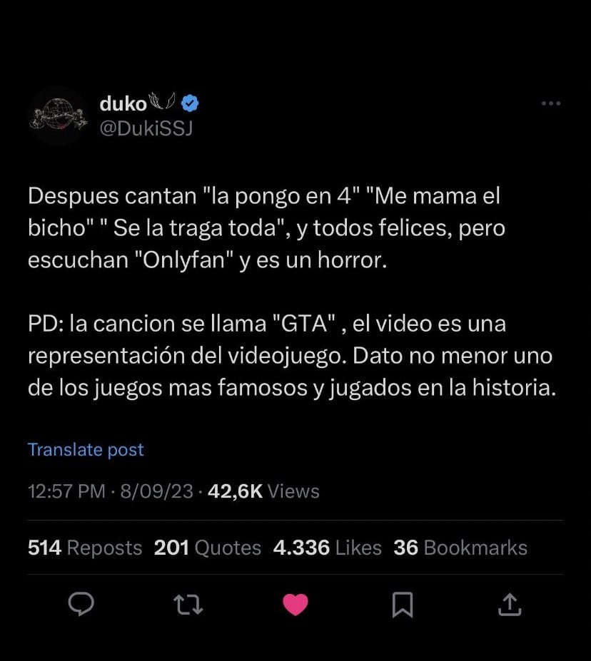 Duki defendió a Emilia Mernes de las críticas por su polémico video de “GTA.mp3”