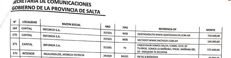 Extracto de planilla de la pauta asignada en Julio 2020 a Infonoa SA