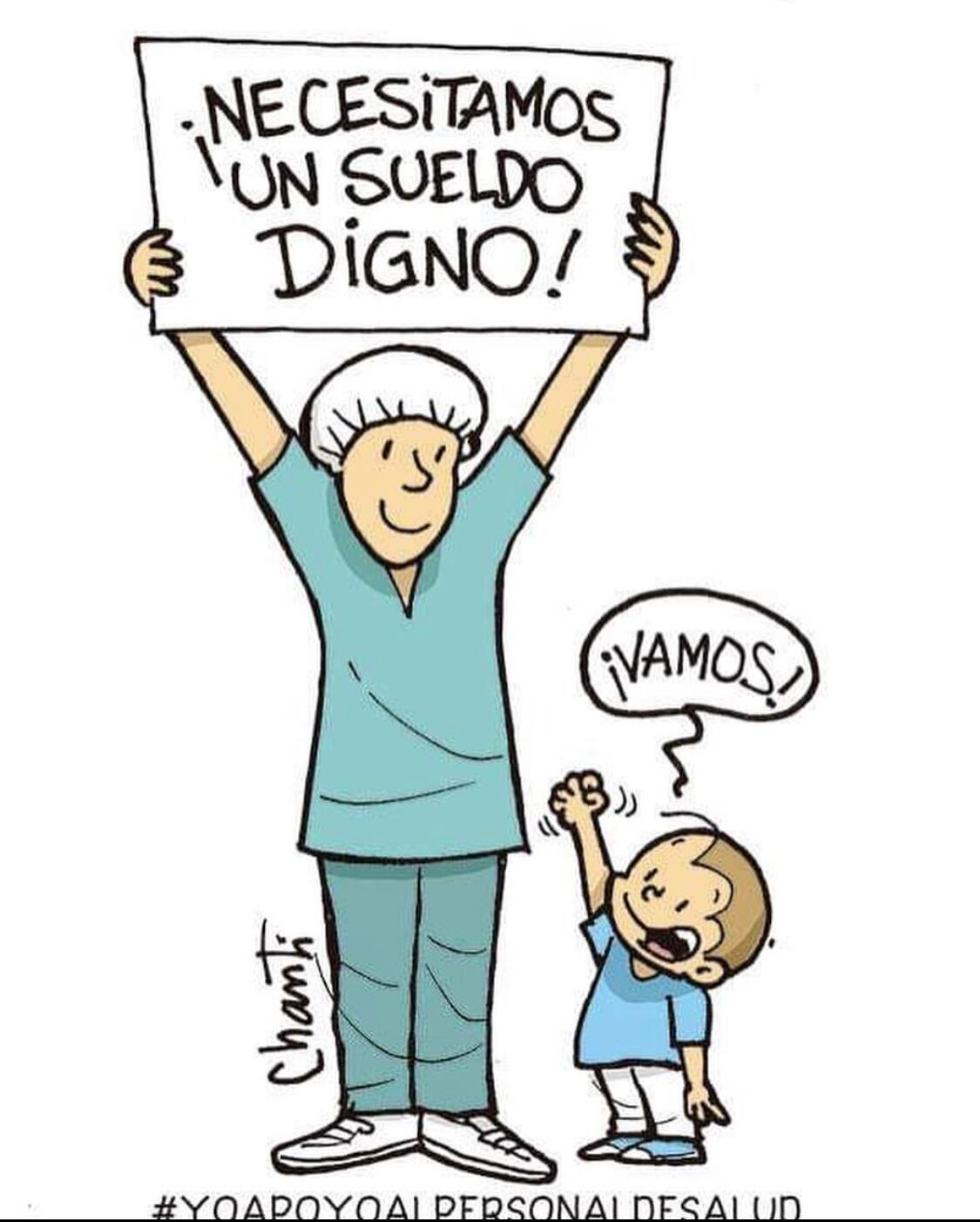 La viñeta con la que Chanti se unió al pedido del personal de salud.