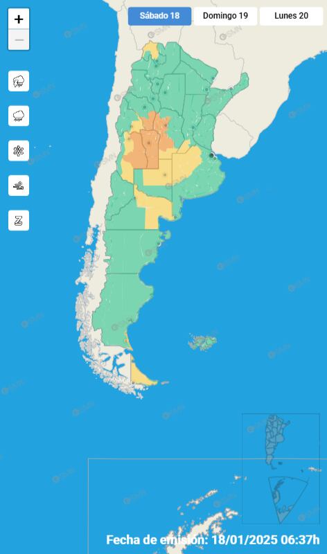 Alerta meteorológica por tormentas fuertes para Córdoba este sábado 18 de enero.