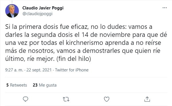 Tweet de Claudio poggi