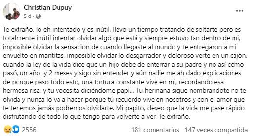 Las palabras de Christian Dupuy a pocas semanas de que el juicio por su hijo se de por finalizado.