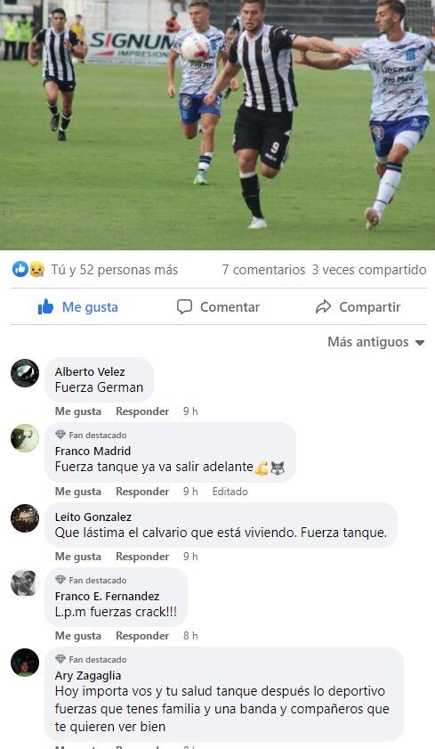 Así reaccionaron allegados e hinchas de Gimnasia de Mendoza sobre la salud del delantero Germán Rivero.