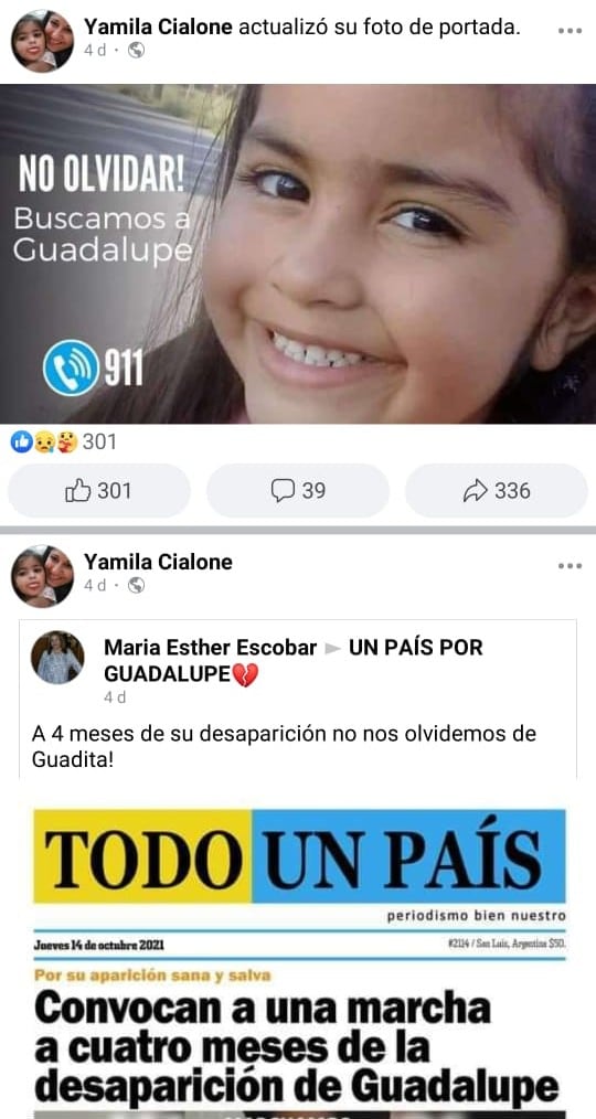 Publicaciones de Yamila Cialone en Facebook