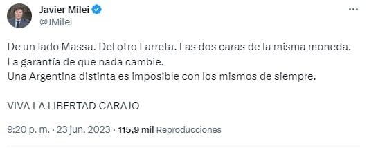 El comentario de Milei.