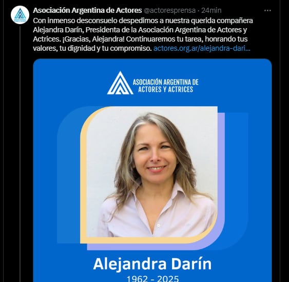 La Asociación Argentina de Actores despidió a Alejandra Darín