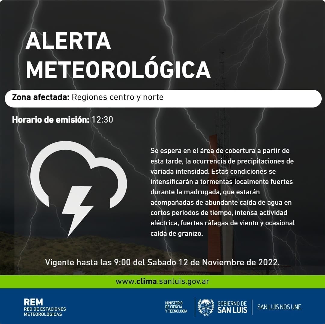 Alerta meteorológica para San Luis