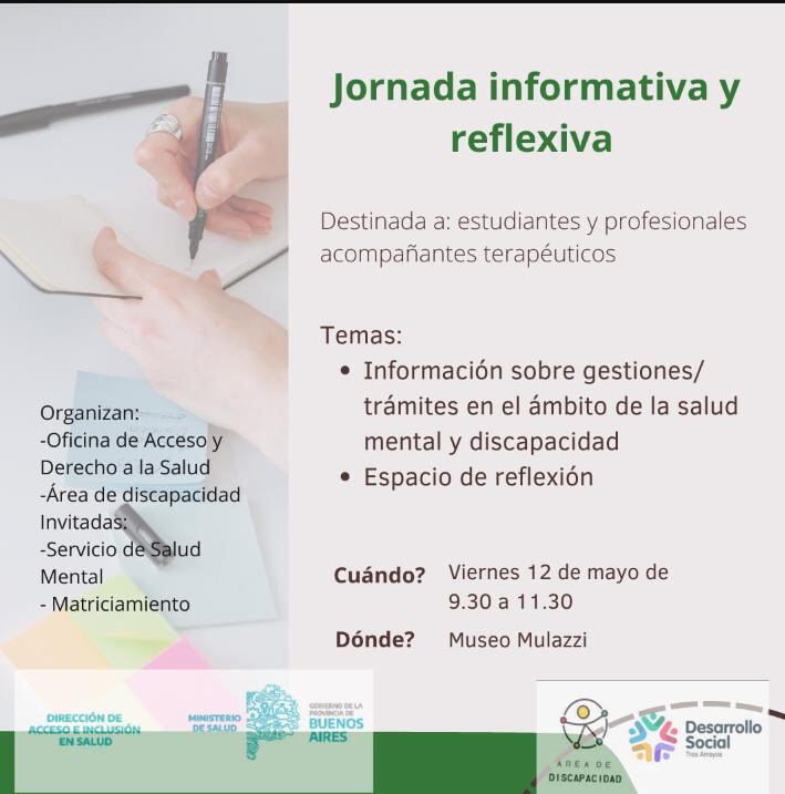 El Área de Discapacidad  de Tres Arroyos organiza una jornada para estudiantes o profesionales terapéuticos