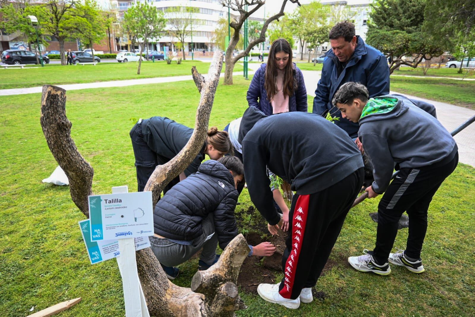 Estudiantes de la Escuela Secundaria Nº 2 plantaron árboles en la Plaza San Martín