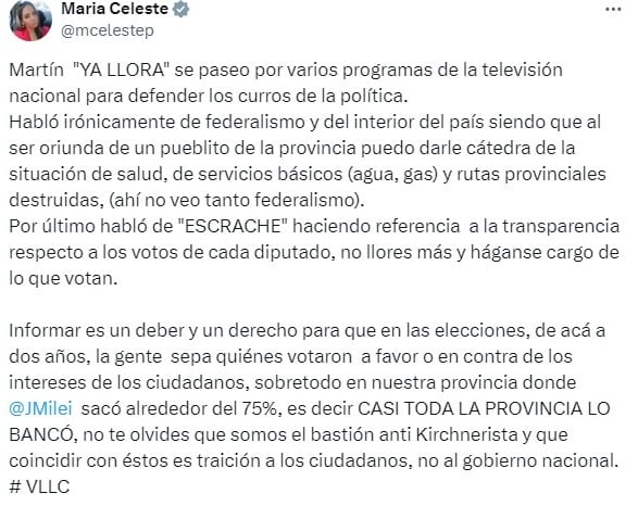 El mensaje de Ponce en su cuenta de X.