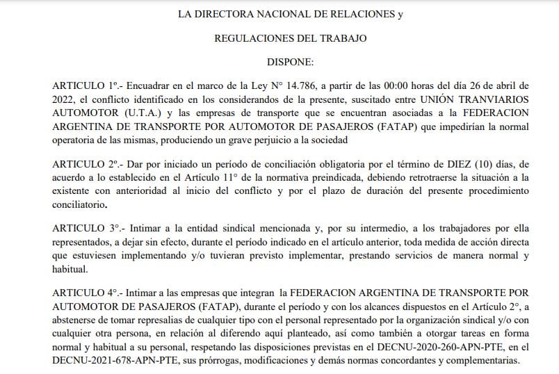 El Ministerio de Trabajo de la Nación dictó la conciliación obligatoria.