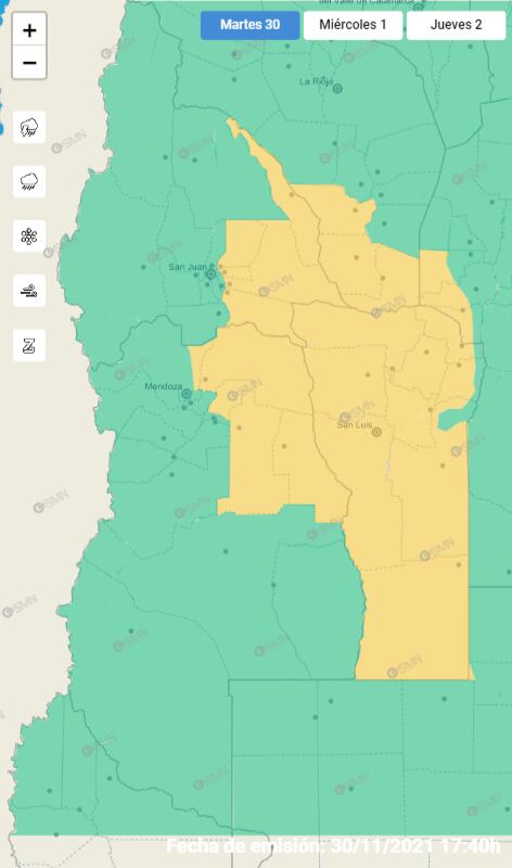 Alerta meteorológica para Mendoza.