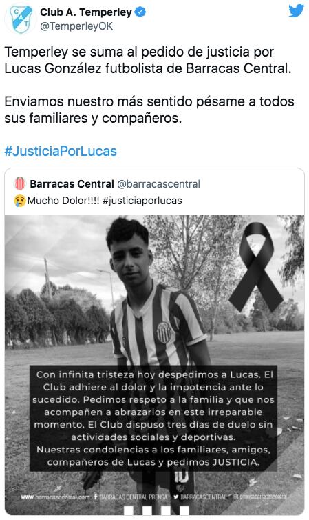 El pedido de Justicia por Lucas de los clubes del fútbol argentino.