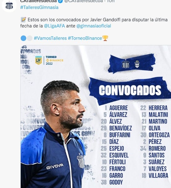 Javier Gandolfi, otra vez con rotación en Talleres para la despedida en Liga Profesional.