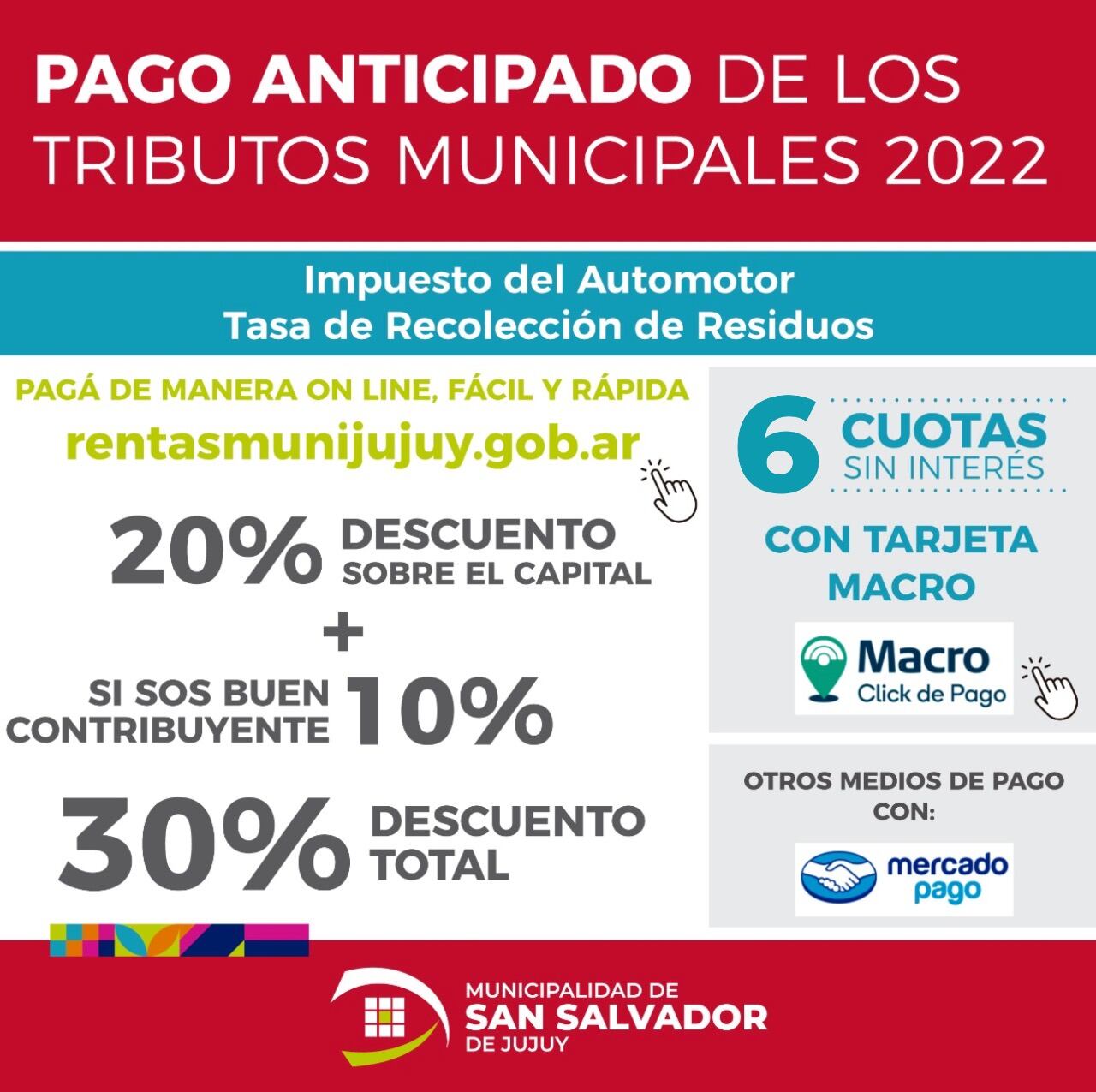 Al abonar el Impuesto Automotor y Tasa de Recolección de Residuos del año 2022 a través del programa "Pago Anticipado" los contribuyentes obtendrán importantes descuentos.