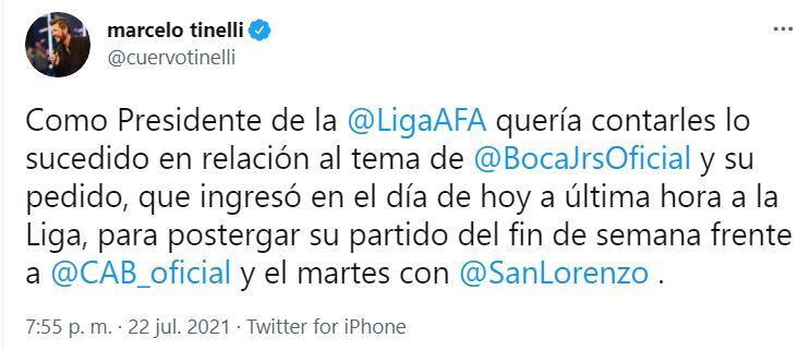 El tuit de Tinelli sobre el pedido de Boca