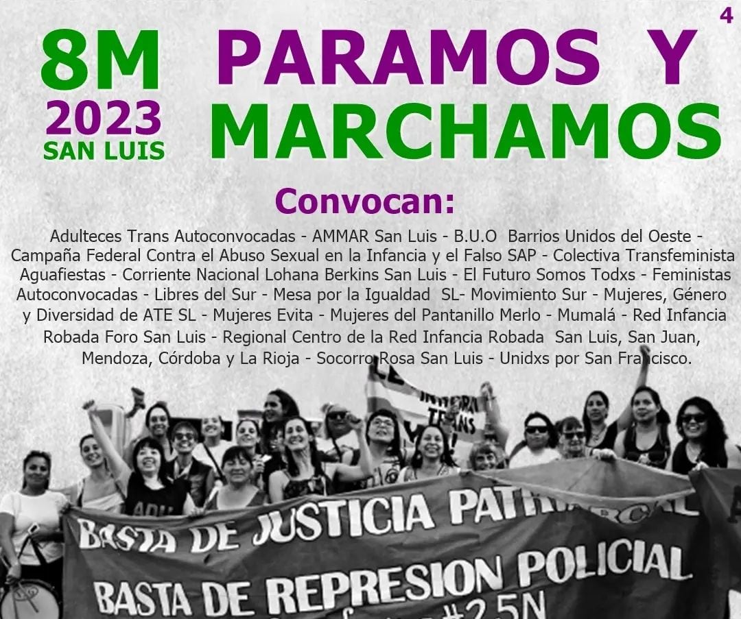 Movilización feminista por el 8M en San Luis