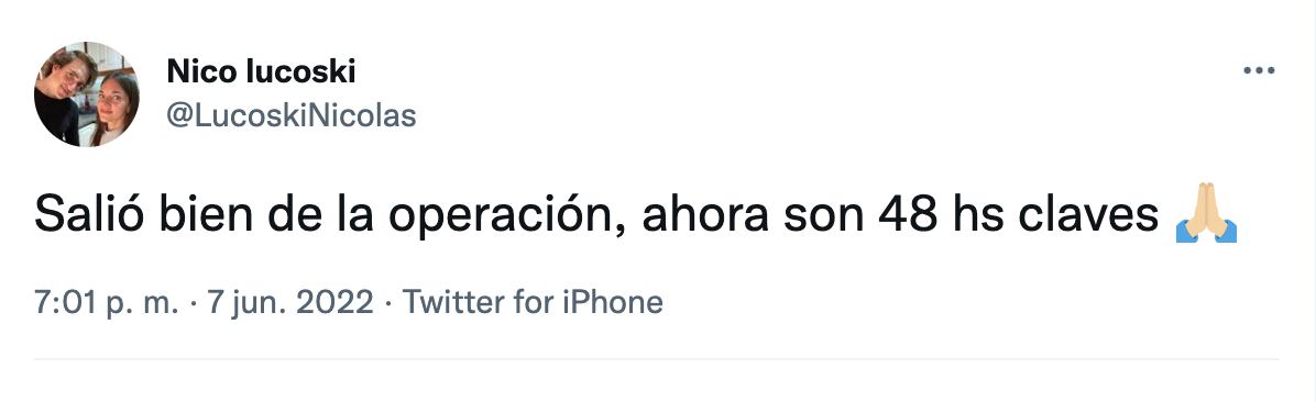 Nico Lucoski, hermano de Giuliana, contó que la operación salió bien y creen que la ex reina volverá a caminar normalmente.