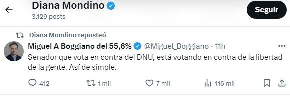 El mensaje de Mondino previo al tratamiento del DNU.