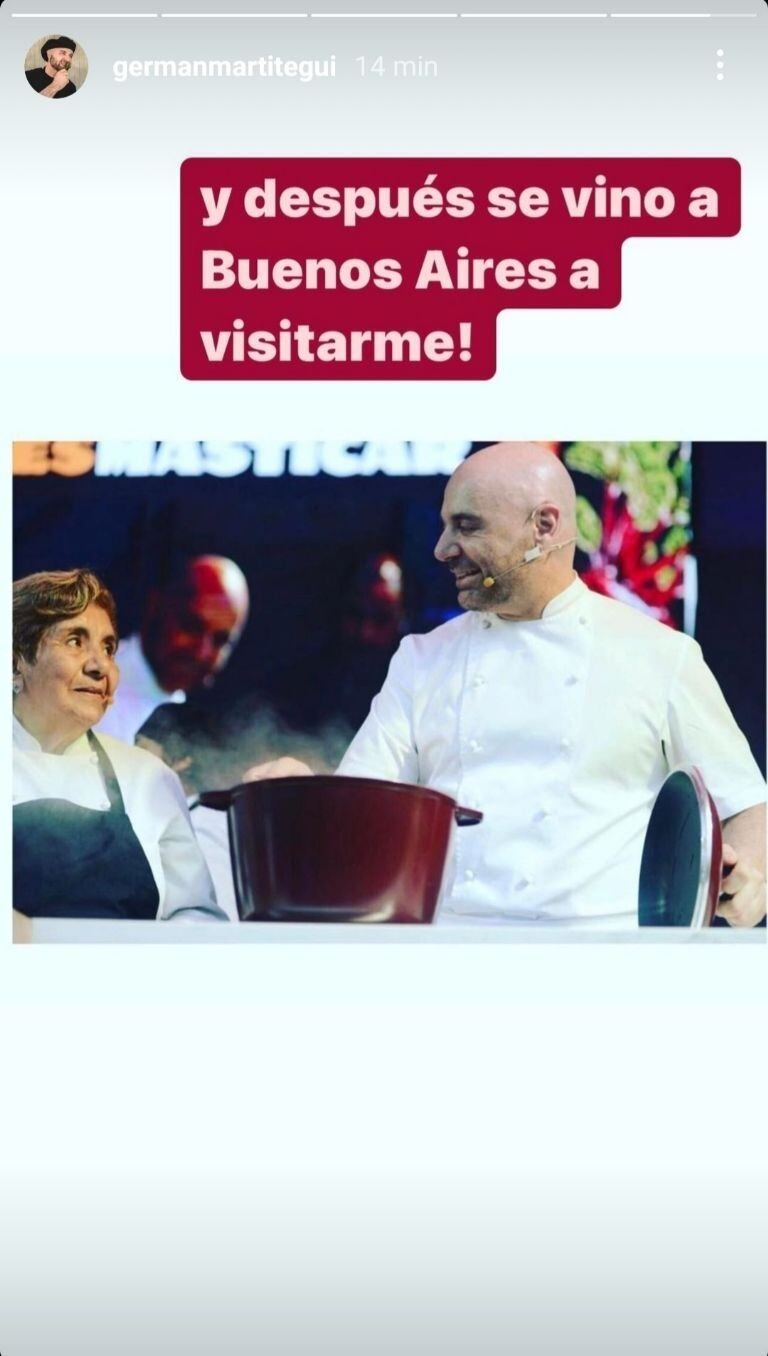 Otra de las historias que subió el cocinero a su cuenta de Instagram.