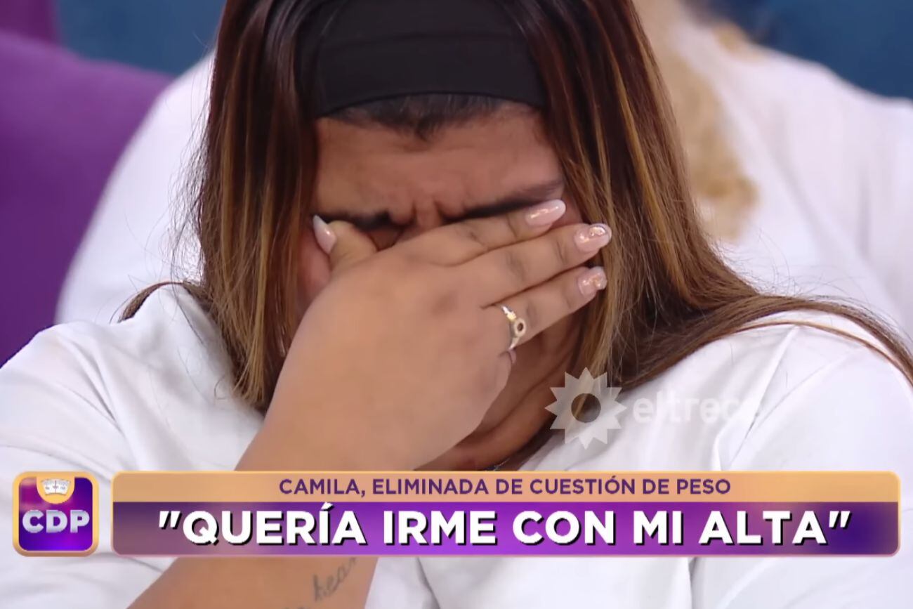 Camila Deniz lloró desconsoladamente tras quedar eliminada de Cuestión de peso (Captura de pantalla)