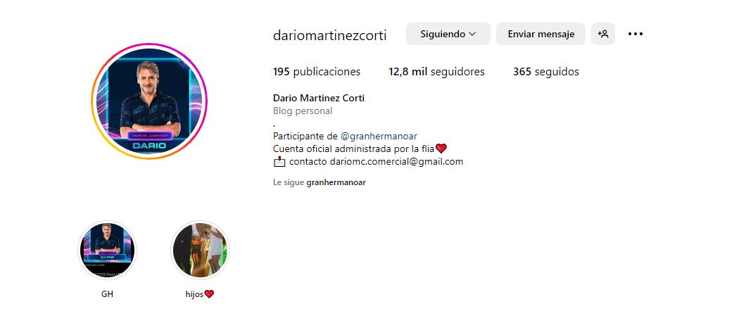 El Instagram de Darío Martínez Corti, el nuevo participante de Gran Hermano 2024.