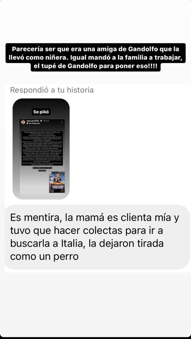 Mensajes en contra de Agustina Gandolfo y Lautaro Martínez por sus dichos sobre lo ocurrido con la niñera.