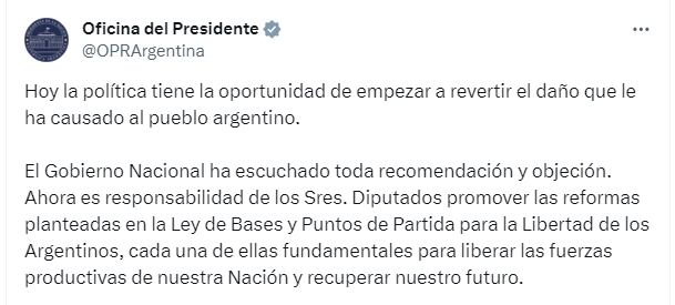 El mensaje de la Oficina del Presidente sobre la "ley ómnibus".