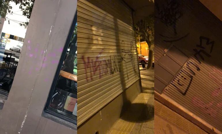 Las jóvenes escribieron las persianas y paredes del local.