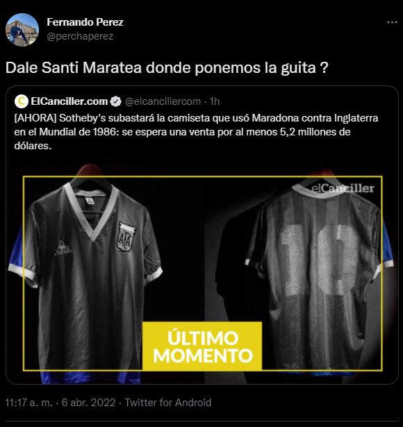 Los comentarios pidiendo por Santi Maratea para recaudar fondos por la camiseta de Maradona