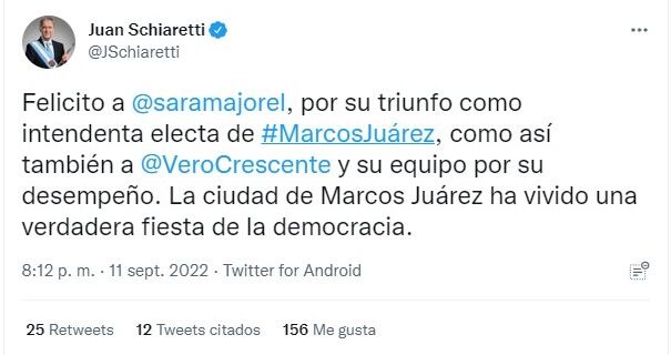 Juan Schiaretti reconoció la derrota en Marcos Juárez. (Twitter)