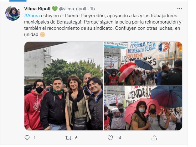 La exlegisladora de la Ciudad de Buenos Aires, Vilma Ripoll, presente en el corte.