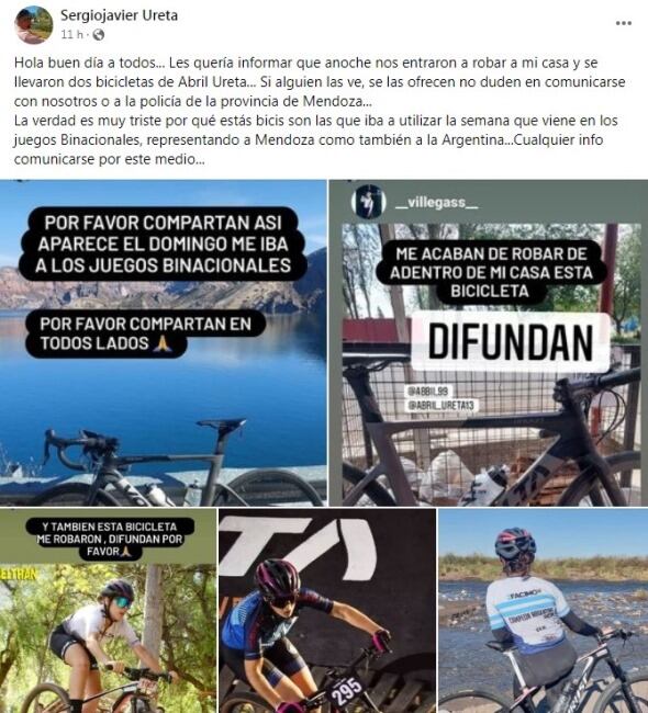 Desesperado pedido de Abril Ureta para que la ayuden a encontrar sus bicicletas.