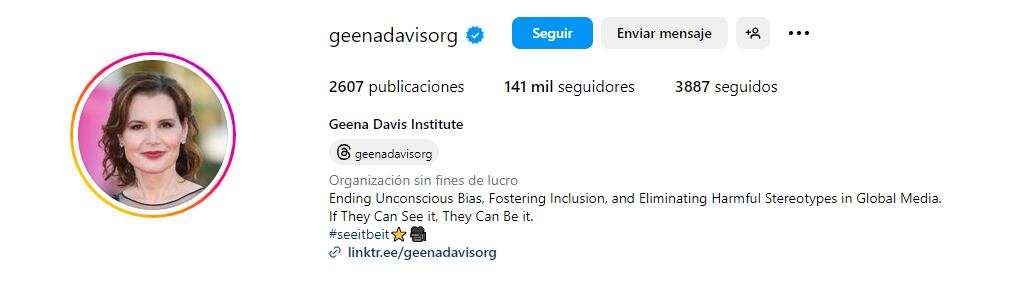 A sus 67 años, Geena está enfocada especialmente en su Instituto sobre género en los medios de comunicación.