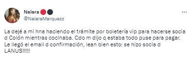 Se quiso hacer socia de Colón y terminó afiliándose a un club de Buenos Aires.