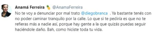 La respuesta de Anamá para Diego Brancatelli.