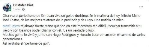 Despedida de Castro en redes sociales.