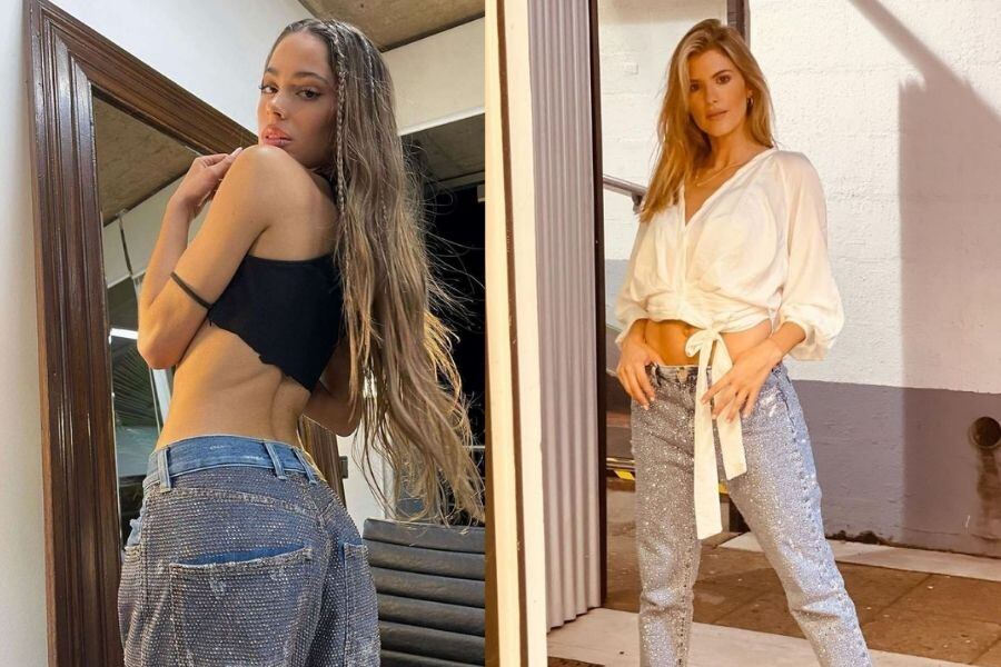 Mery del Cerro y Tini con el jean con brillos que es tendencia en TikTok.