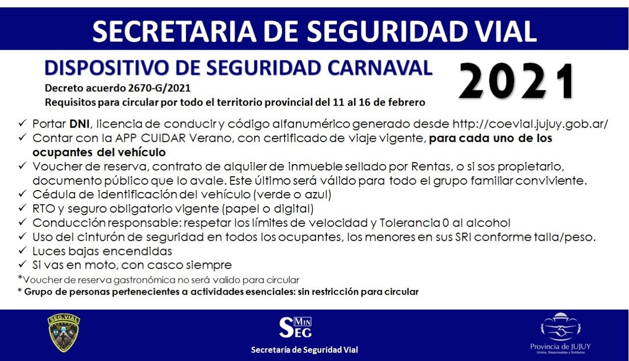 Las autoridades difundieron los alcances del "Dispositivo de seguridad carnaval 2021" que regirá en Jujuy desde este jueves hasta el martes próximo.