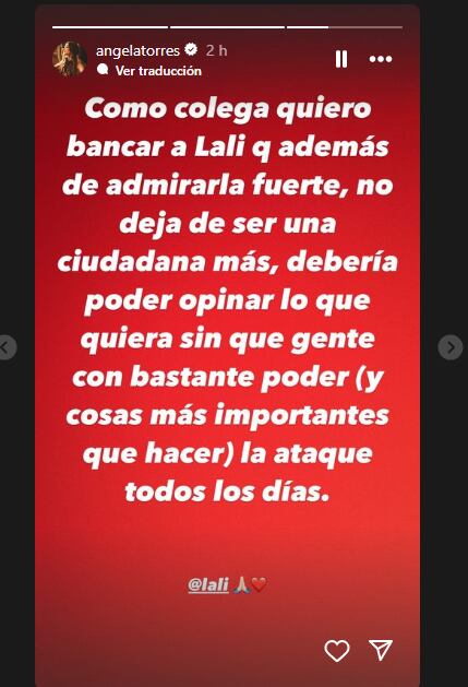 Angela Torres salió a bancar a Lali Espósito