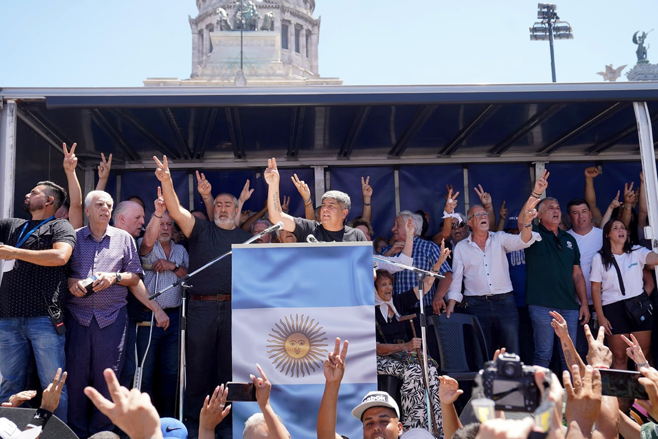 Paro Nacional de la CGT. Hablaron en el acto Pablo Moyano y Héctor Daer. Foto: Clarín
