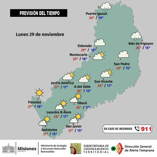 Inicio de semana con clima estable y cielo despejado en Misiones.