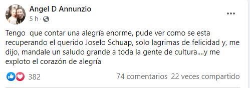 Evoluciona favorablemente la salud del Ministro de Cultura provincial, Joselo Schuap